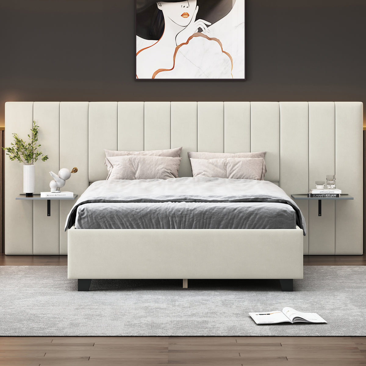 Bellemave® Velvet Upholstered Platform Bed with Big Headboard Bellemave®