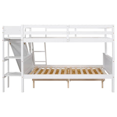 Bellemave® Twin over Full Wood Bunk Bed with 2 Drawers,Slide and Shelves