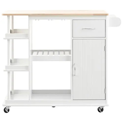 Bellemave® 40" Multipurpose Kitchen Cart Cabinet with Side Storage Shelves and Rubber Wood Top,Adjustable Storage Shelves and 5 Wheels Bellemave®