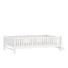 Bellemave® Wood Twin Size Platform Bed with Guardrail, Kids Bed Frame with Stairs Bellemave®