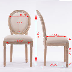 Bellemave® French Style Solid Wood Frame Linen Fabric Oval Back Dining Chair, Set of 2