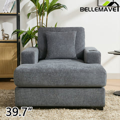 Bellemave® Oversized Chaise Lounge with Pillows, Charge Station & Cup Holders