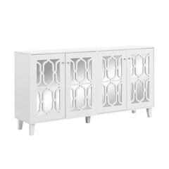 Bellemave® Buffet Cabinet with Adjustable Shelves, 4-Door Mirror Hollow-Carved TV stand