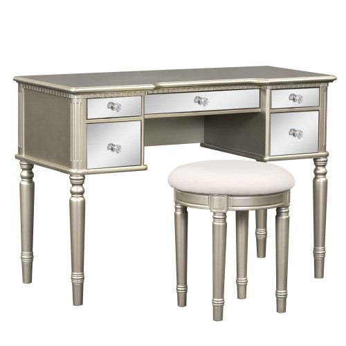 Bellemave® 43" Dressing Table Set with Mirrored Drawers and Stool, Tri-fold Mirror