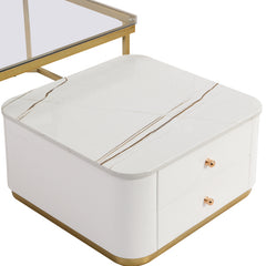 Bellemave® Modern 2 Pieces Square Nesting Coffee Table with Drawers & Electroplated Gold Legs