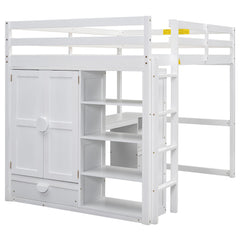 Bellemave® Full Size Loft Bed with Built-in Wardrobe, Desk, Storage Shelves and Drawers