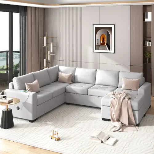 Bellemave 108.3" Modular Combination Sofa with Ottoman L-shaped Corner Combination, USB and Type-C Interfaces Bellemave