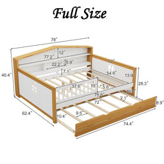 Bellemave® Wooden House Shape Bed with Trundle Bed and Bookcase Headboard