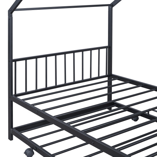 Bellemave® Metal House Bed with Twin Size Trundle Bed