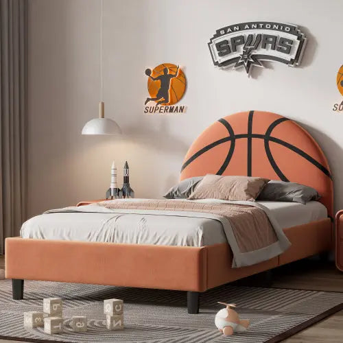 Bellemave® Twin Size Basketball Design Upholstered Platform Bed Bellemave®