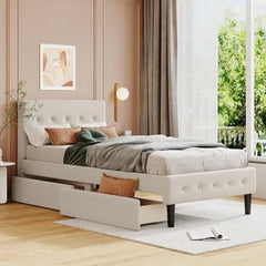 Bellemave® Twin Size Upholstered Platform Bed with 2 Drawers