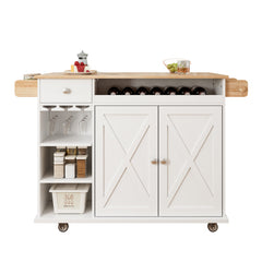 Bellemave® 44" Kitchen Island Cart with Solid Wood Top, Wine Storage, Spice Rack, Towel Rack, Wine Glass Holder