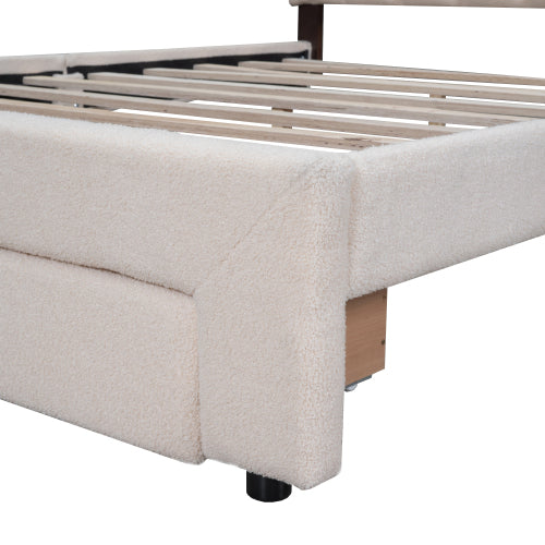 Bellemave Queen Size Teddy Fleece Upholstered Platform Bed with Drawer