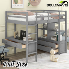 Bellemave® Loft Bed with Built-in Desk and 2 Drawers,Storage Shelves