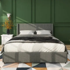 Bellemave® Queen Size Lvory Upholstered Platform Bed with 4 Drawers Bellemave®