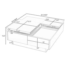 Bellemave® Movable Top Coffee Table with High Gloss finish, 4 Hidden Storage Drawers