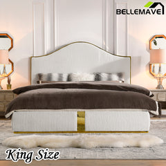 Bellemave® Corduroy Upholstered Bed with 59.5" Tall Headboard ,Metal Decoration