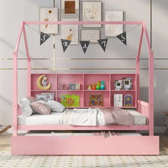 Bellemave® House Bed with Trundle Bed and Shelf