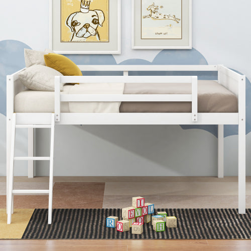 Bellemave® Wood Low Loft Bed with Ladder, Ladder Can Be Placed On the Left or Right Bellemave®