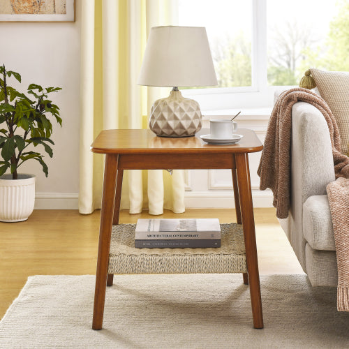 Bellemave® 23" Mid-Century Side Table with Woven Shelf