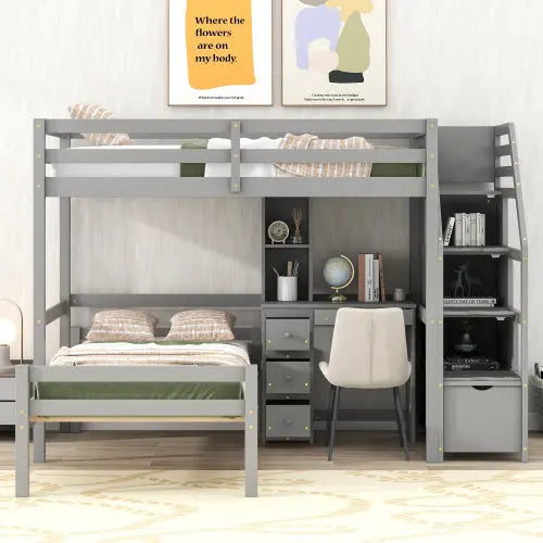 Bellemave® Twin Size Loft Bed with A Stand-Alone Bed, Storage Staircase, Desk, Shelves and Drawer Bellemave®