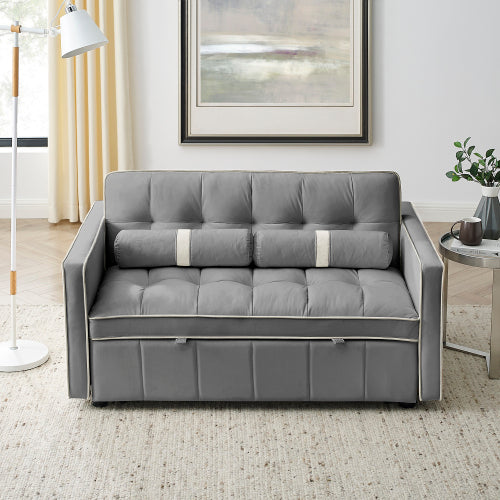 Bellemave 55.5" Modern Pull Out Sleep Sofa Bed 2 Seater Loveseats Sofa Couch with side pockets, Adjsutable Backrest and Lumbar Pillows