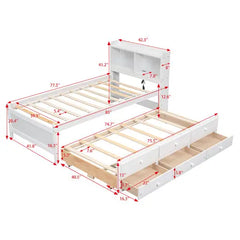 Bellemave Twin Size PlatformBed with Bookcase Headboard, Trundle and Storage Drawers Bellemave