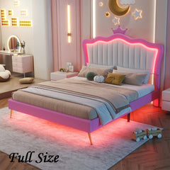 Bellemave® Modern Upholstered Princess Bed with Crown Headboard and LED Lights