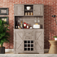 Bellemave® Farmhouse Wine Cabinet with Drawers shelves and cabinets, Buffet Cabinet Wine & Glass Racks