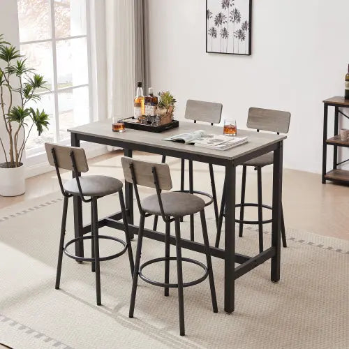 Bellemave® 5-Piece Bar Table Set with 4 Bar Stools PU Soft Seat with Backrest Bellemave®