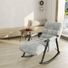 Bellemave® Casual Folding Upholstered Rocking Chair , Adjustable High Back and Foot Rest , with Side Pockets Placed