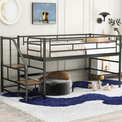 Bellemave® Twin Size Low Loft Bed with Storage Stairs