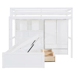 Bellemave® Twin Size Bunk Bed with Drawers, Wardrobe, Storage Shelves and Hydraulic