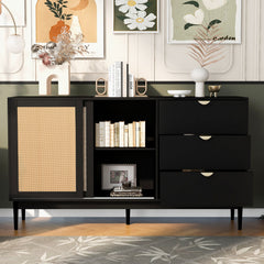 Bellemave® Featured Two-door Storage Cabinet with Three Drawers and Metal Handles