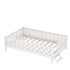 Bellemave® Wood Twin Size Platform Bed with Guardrail, Kids Bed Frame with Stairs Bellemave®