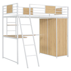 Bellemave® Twin Size Loft bed with L-shape Desk and Wardrobe