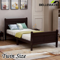 Bellemave® Wood Sleigh Platform Bed with Headboard，Footboard and Wood Slat Support