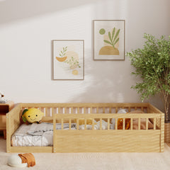 Bellemave® Montessori Wood Floor Bed with Fence