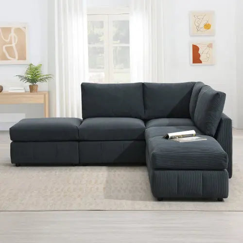 Bellemave® 93" L-Shaped Modern Sectional Sofa with Vertical Stripes with Convertible Ottomans Bellemave