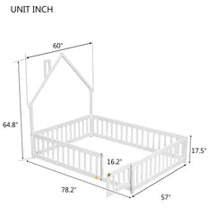 Bellemave House-Shaped Headboard Floor Bed with Fence Bellemave