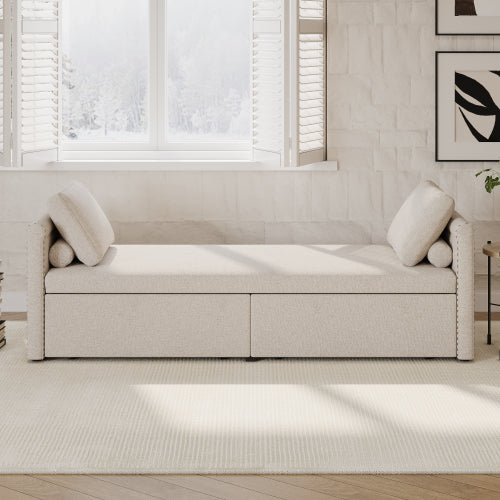 Bellemave® Modern Upholstered Chaise Lounge with Pillows and 2 Drawers, No Mattress Needed