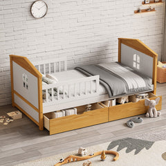 Bellemave® Twin Size House Shape Bed with Two Drawers
