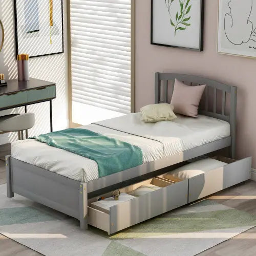 Bellemave Twin Size Platform Storage Bed with Two Drawers and Headboard Bellemave