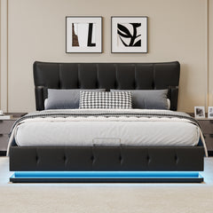 Bellemave® Upholstered Platform Hydraulic Storage Bed with RGB LED Light, PU Leather Headboard and Footboard