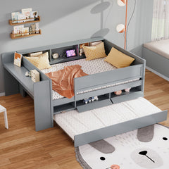 Bellemave® Twin Size Multi-Functional Daybed with Drawers and Trundle Bed, Headboard Storage and Tables, USB Charging Station