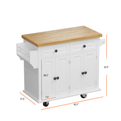 Bellemave® 43.31" Kitchen Island Cart with Two Storage Cabinets and Two Locking Wheels,4 Door Cabinet and Two Drawers,Spice Rack, Towel Rack