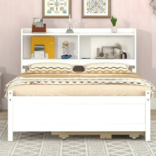 Bellemave Full Size PlatformBed with Bookcase Headboard, Trundle and Storage Drawers Bellemave