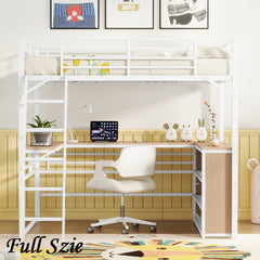 Bellemave® Metal Loft Bed with 3 Layers of Shelves and L-shaped Desk