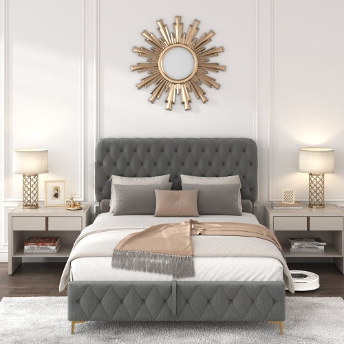 Bellemave® Velvet Upholstered Platform Bed with Deep Tufted Buttons