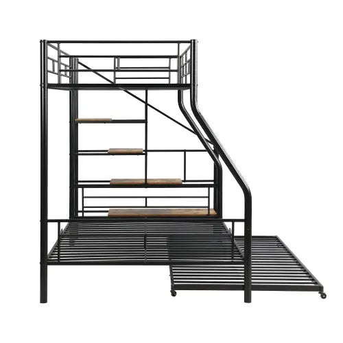 Bellemave® Twin over Full Metal Bunk Bed with Trundle and Storage Staircase Bellemave®